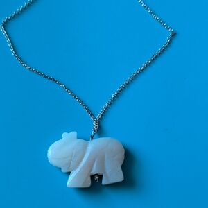 Vintage Carved Stone Elephant Pendant Necklace